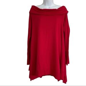 L&B Red Off-the-Shoulder Tunic Top Blouse Sz Large Flowy Stretch Casual Festive